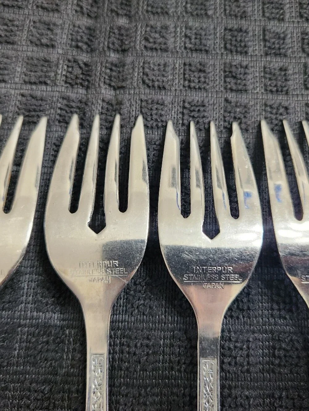 4 Japanese 1960s Flower Floral Interpur Florenz Stainless Steel Dinner Forks